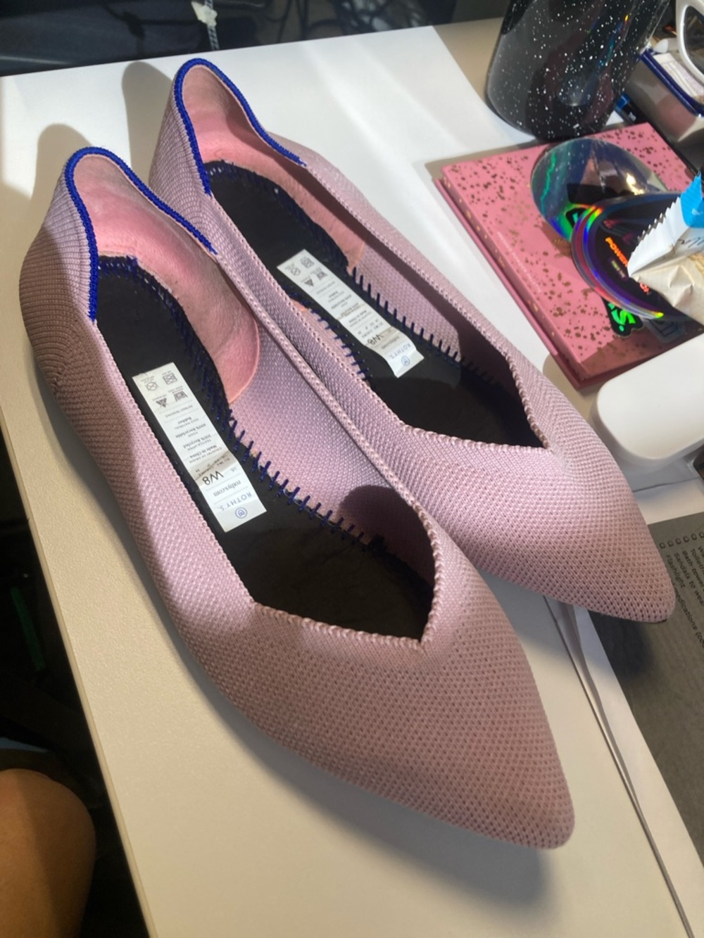 Size 8 pink rothys pointed toe flats